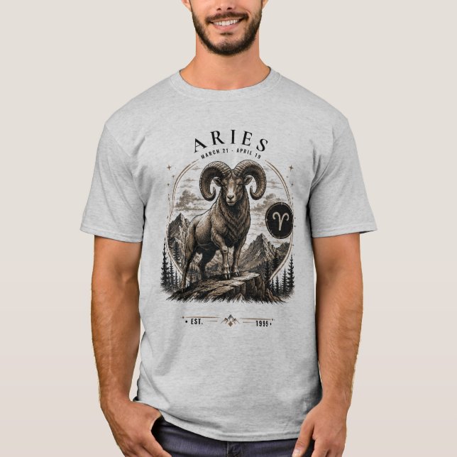 Aries Zodiac Ram Graphic T-Shirt (Front)