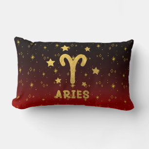 Aries Zodiac Red and Gold Lumbar Pillow