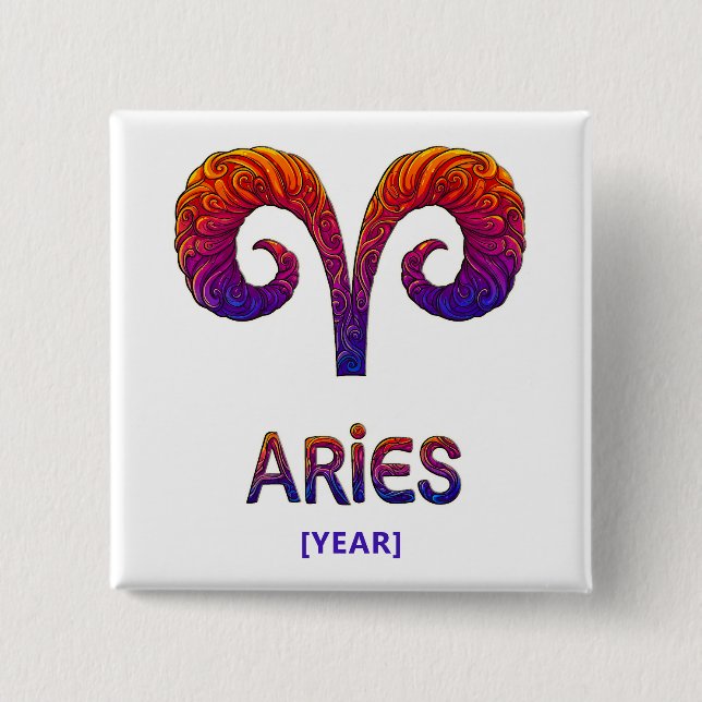 Aries Zodiac Sign 2 Inch Square Button (Front)