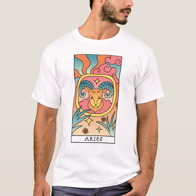 Aries Zodiac Sign Abstract Art Vintage T-Shirt (Front)