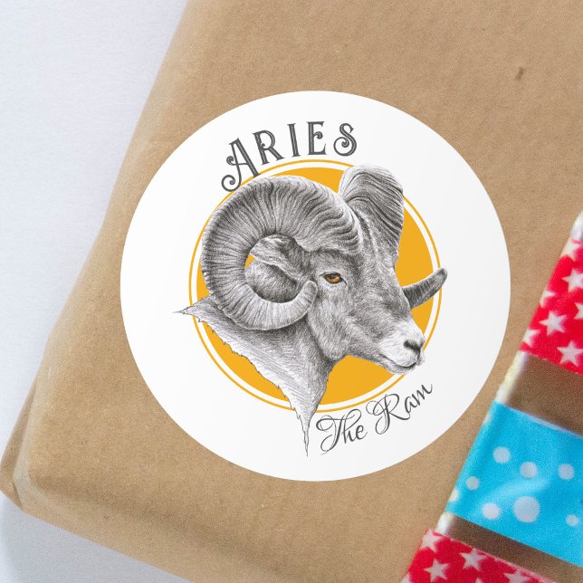 Aries Zodiac sign Astrology Bighorn Ram Animal art Classic Round Sticker (Creator Uploaded)