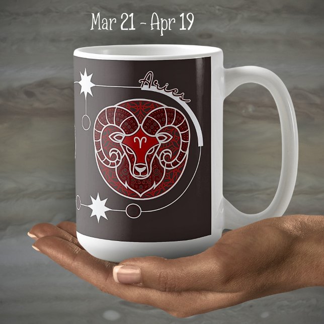 Aries Zodiac Sign Astrology Mandala Red Grey White Coffee Mug (Creator Uploaded)