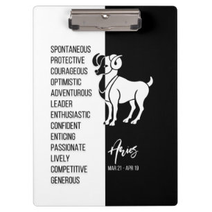 Aries Zodiac Sign Black & White Clipboard
