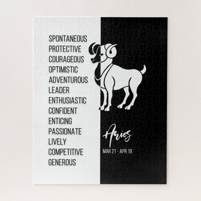 Aries Zodiac Sign, Black & White Jigsaw Puzzle (Vertical)