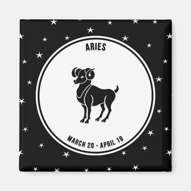 Aries Zodiac Sign, Black & White Magnet (Front)