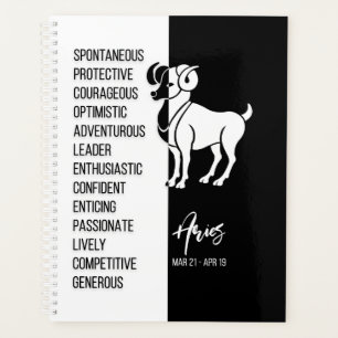 Aries Zodiac Sign, Black & White Planner