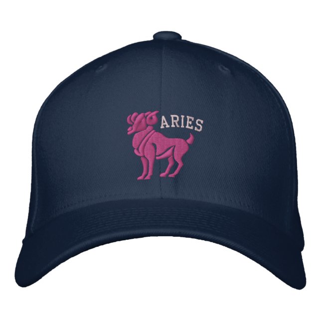 Aries Zodiac Sign Embroidery March 21 - April 19 Embroidered Hat (Front)