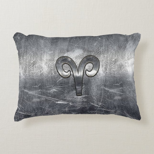 Aries Zodiac Sign in Grunge Distressed Style Decorative Pillow (Front)