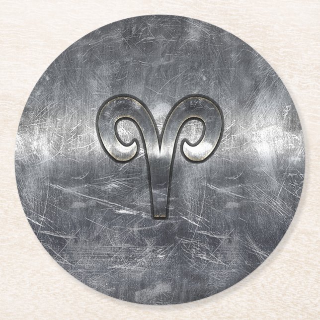Aries Zodiac Sign in Grunge Distressed Style Round Paper Coaster (Front)