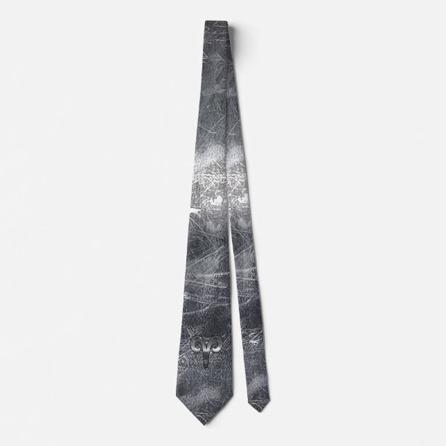 Aries Zodiac Sign in Grunge Distressed Style Tie (Front)