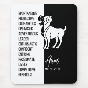 Aries Zodiac Sign Mousepad, Black & White Mouse Pad