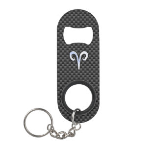 Aries Zodiac Sign on Carbon Fibre Style Mini Bottle Opener