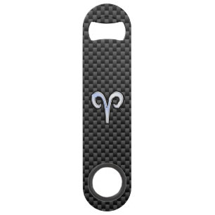 Aries Zodiac Sign on Carbon Fibre Style Speed Bottle Opener