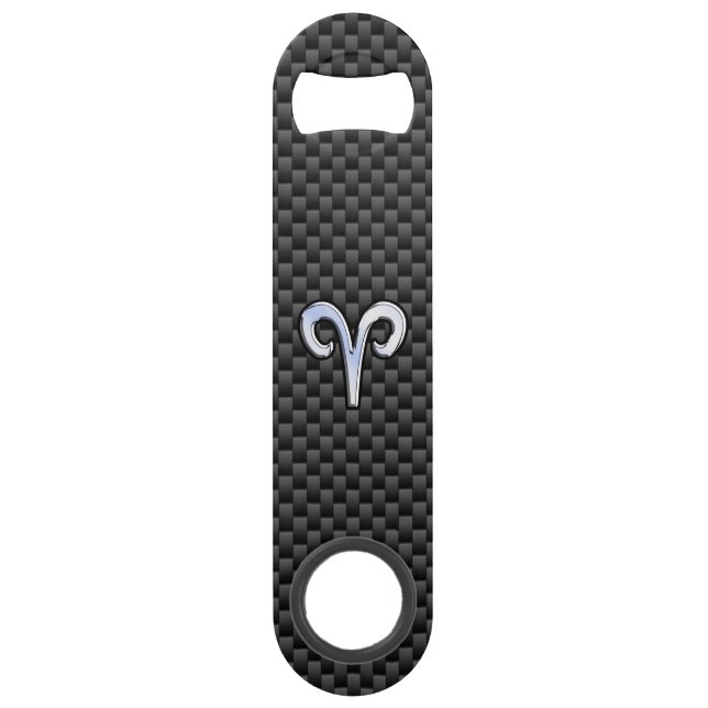 Aries Zodiac Sign on Carbon Fibre Style Speed Bottle Opener (Front)
