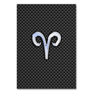 Aries Zodiac Sign on Charcoal Carbon Fibre Print Table Number