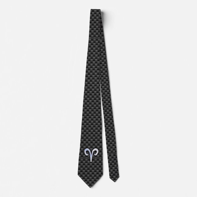 Aries Zodiac Sign on Charcoal Carbon Fibre Print Tie (Front)