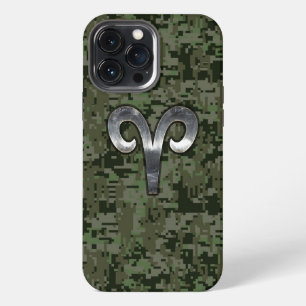 Aries Zodiac Sign on Green Camo iPhone 13 Pro Max Case