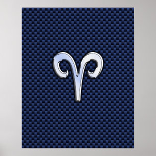 Aries Zodiac Sign on Navy Blue Carbon Fibre Print