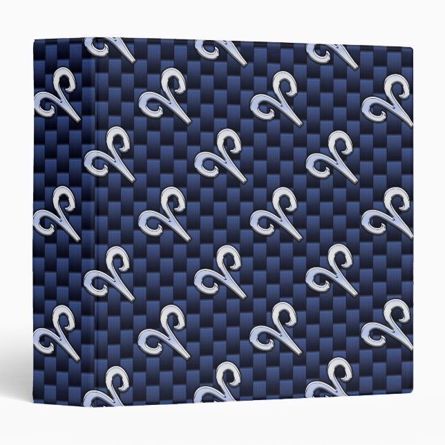 Aries Zodiac Sign on Navy Blue Carbon Fibre Print Binder (Front/Spine)