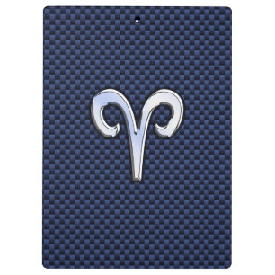 Aries Zodiac Sign on Navy Blue Carbon Fibre Print Clipboard