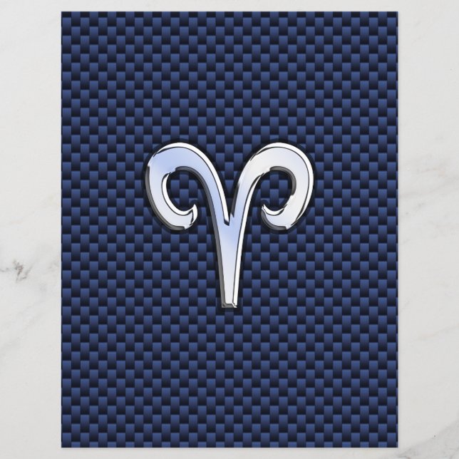 Aries Zodiac Sign on Navy Blue Carbon Fibre Print Flyer (Front)