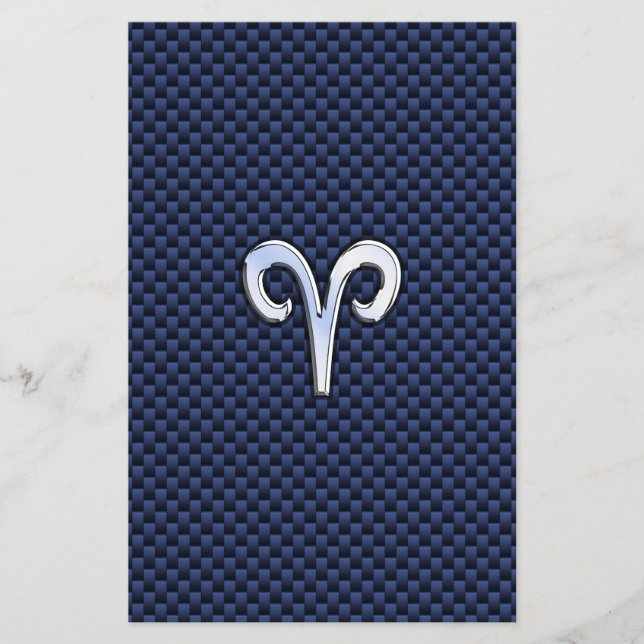 Aries Zodiac Sign on Navy Blue Carbon Fibre Print Flyer (Front)