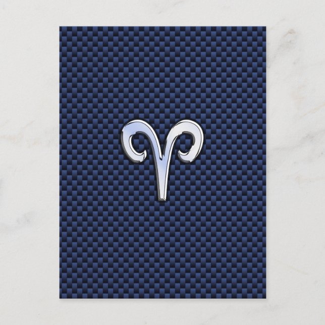 Aries Zodiac Sign on Navy Blue Carbon Fibre Print Postcard (Front)