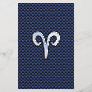 Aries Zodiac Sign on Navy Blue Carbon Fibre Print Stationery