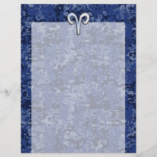 Aries Zodiac Sign on Navy Blue Digital Camo Decor