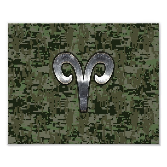 Aries Zodiac Sign on Woodland Green Digital Camo (Front)