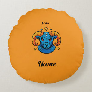 Aries Zodiac Sign Pop Art Retro Ram Illustration Round Pillow