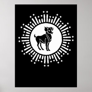 Aries Zodiac Sign Ram Cosmic Starburst Design