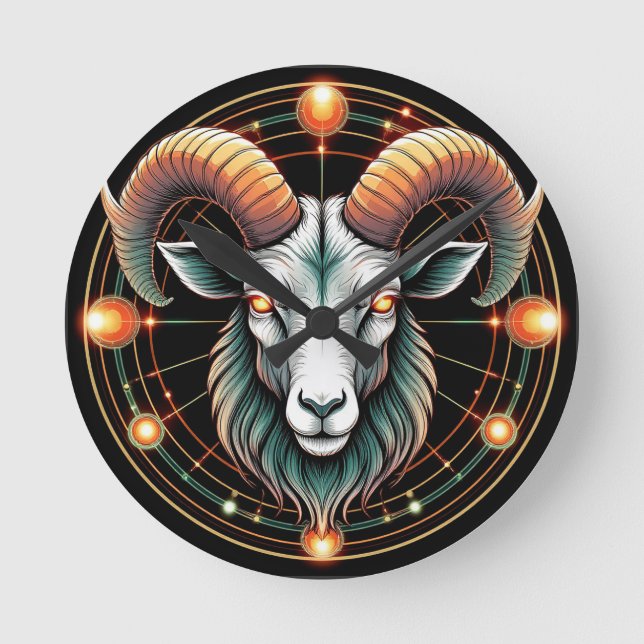 Aries Zodiac Sign Round Clock (Front)