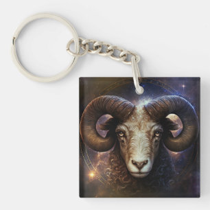 Aries Zodiac Sign Watercolor Design Keychain