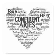 Aries Zodiac Square Sticker | Word Cloud 