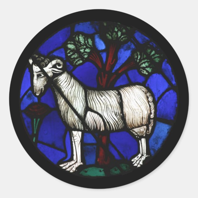 Aries Zodiac Stained Glass Notre-Dame de Paris RS Classic Round Sticker (Front)