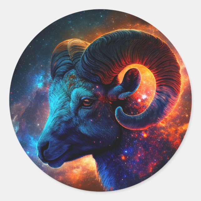 Aries Zodiac Star Sign Round Sticker (Front)