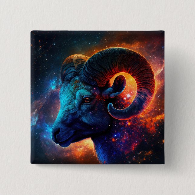 Aries Zodiac Star Sign Square Button (Front)