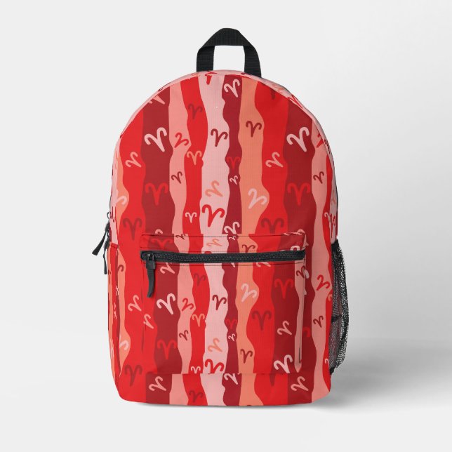 Aries Zodiac Stripes Printed Backpack (Front)