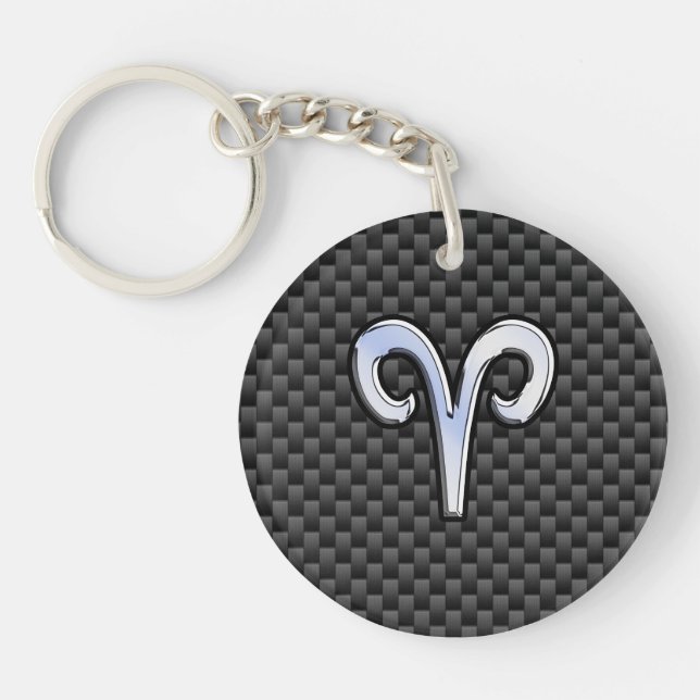 Aries Zodiac Symbol Black Carbon Fibre Decor Keychain (Front)