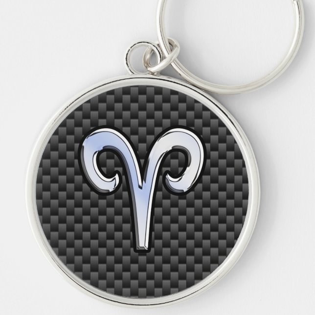 Aries Zodiac Symbol Black Carbon Fibre Decor Keychain (Front)