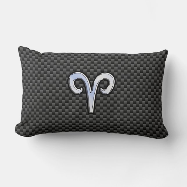 Aries Zodiac Symbol Black Carbon Fibre Decor Lumbar Pillow (Front)