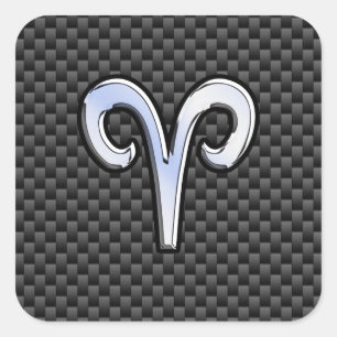 Aries Zodiac Symbol Black Carbon Fibre Decor Square Sticker