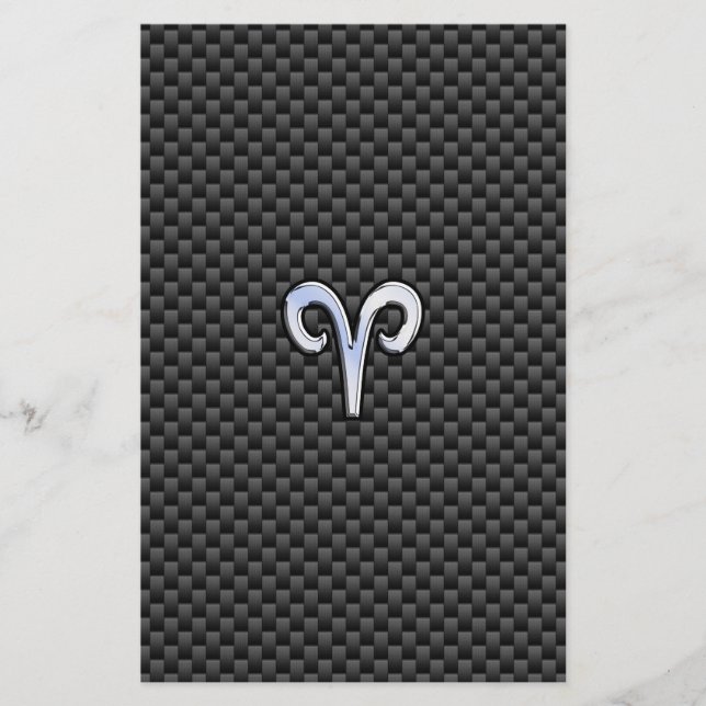 Aries Zodiac Symbol Black Carbon Fibre Decor Stationery (Front)