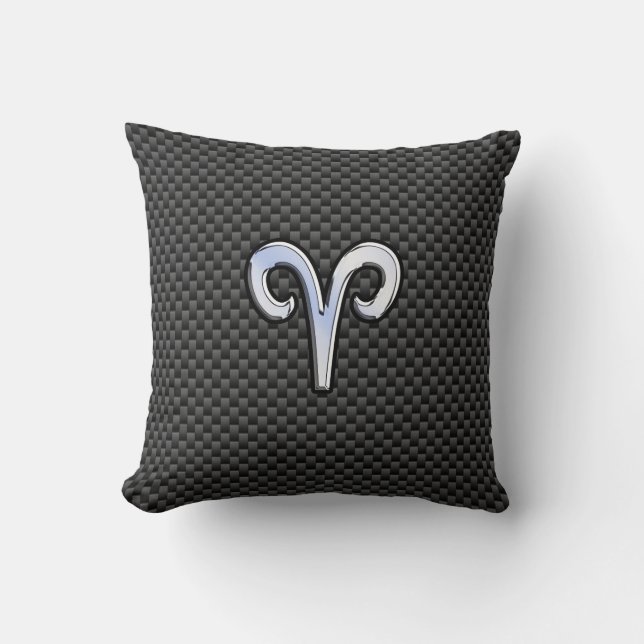 Aries Zodiac Symbol Black Carbon Fibre Decor Throw Pillow (Front)