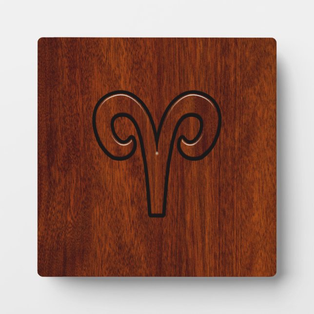 Aries Zodiac Symbol Brown Mahogany like print Plaque (Front)