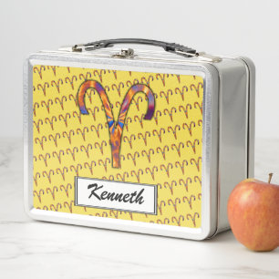 Aries Zodiac Symbol Element by Kenneth Yoncich Metal Lunch Box