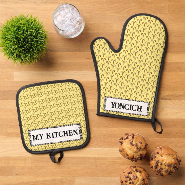 Aries Zodiac Symbol Element by Kenneth Yoncich Oven Mitt & Pot Holder Set (Top Down)