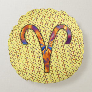 Aries Zodiac Symbol Element by Kenneth Yoncich Round Pillow