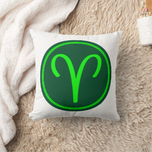 Aries Zodiac Symbol Green Mix Throw Pillow